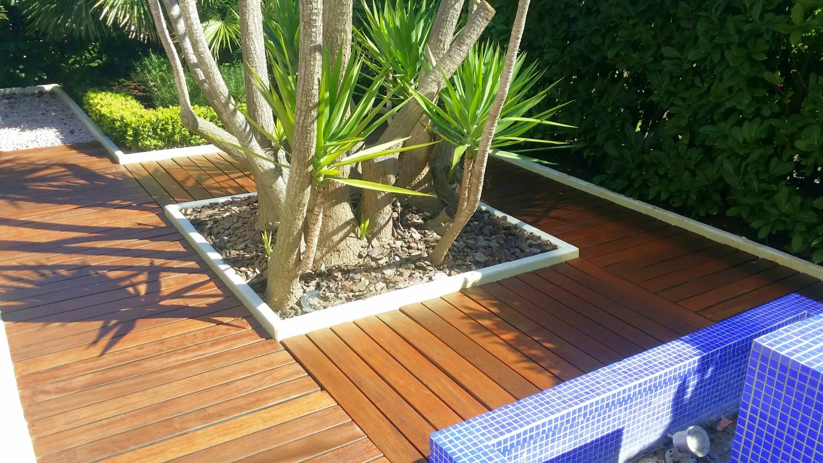 Terrasse en bois intégrant des plantations